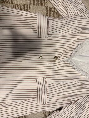 FuTario white Blazer with Brown Pinstripes and Gold Buttons